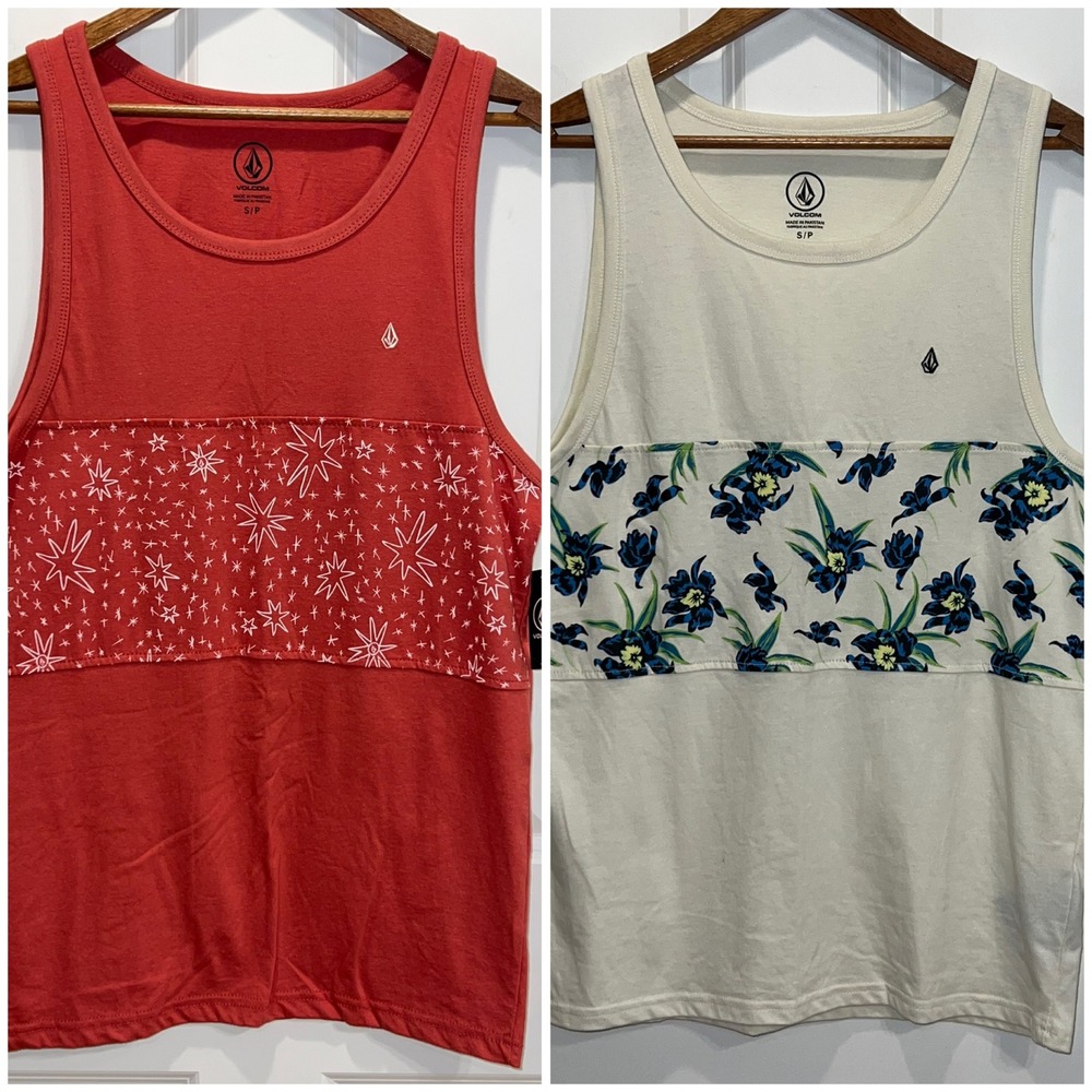 Volcom Mens Summerside Tank Top 2 Pack Red Starburst Cream Floral A0202302 S